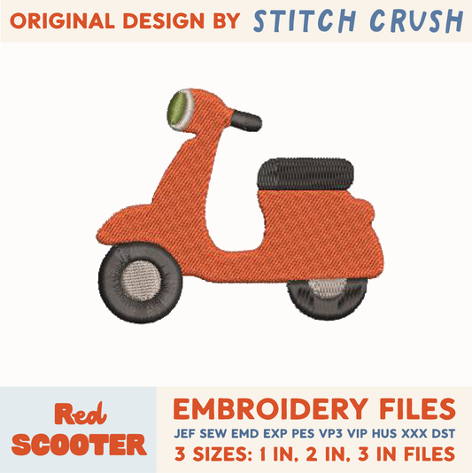 DIGITAL Embroidery File - Red Scooter