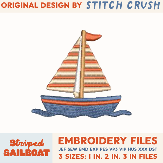 DIGITAL Embroidery File - Striped Sailboat