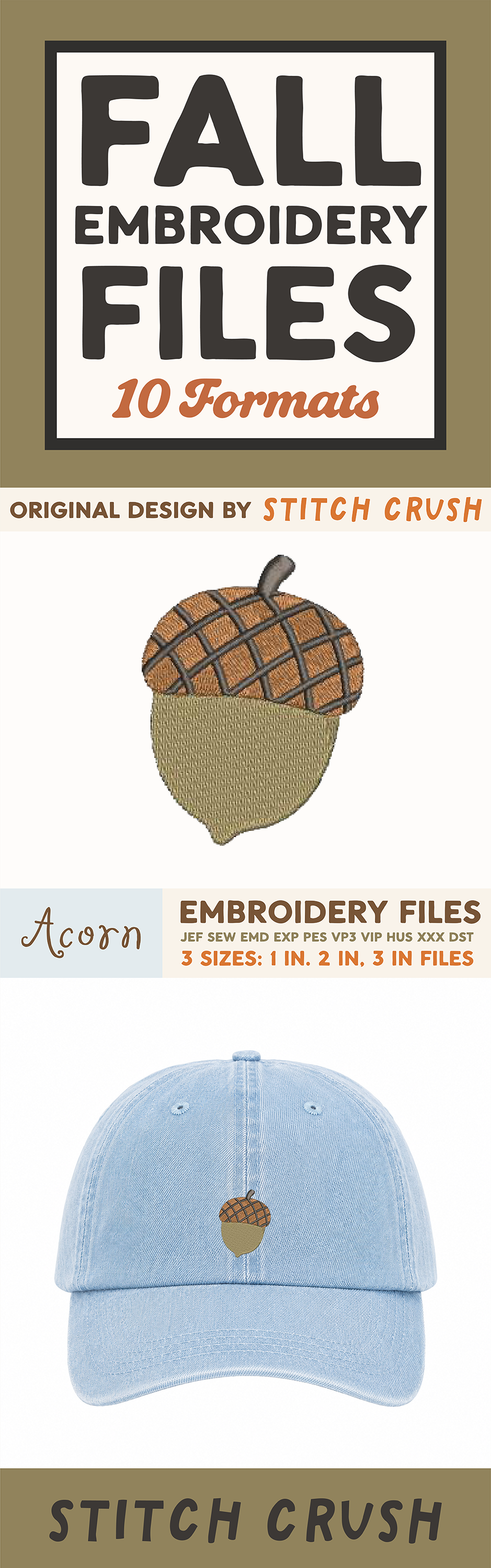 DIGITAL Embroidery File - Acorn - Cozy Autumn/Fall Icons