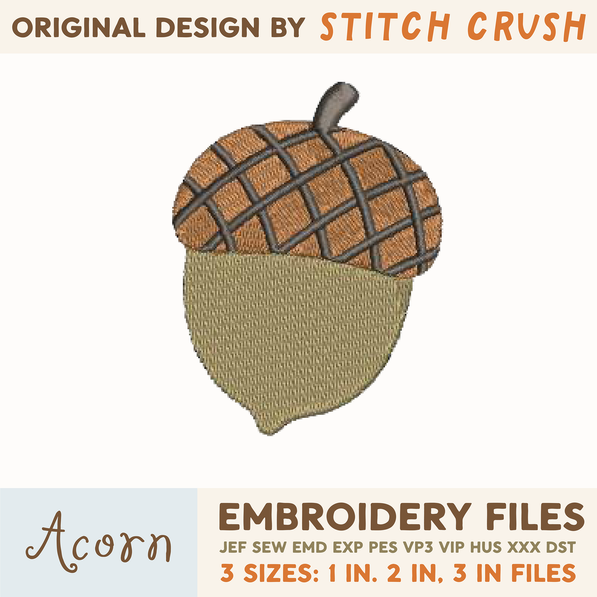 DIGITAL Embroidery File - Acorn - Cozy Autumn/Fall Icons