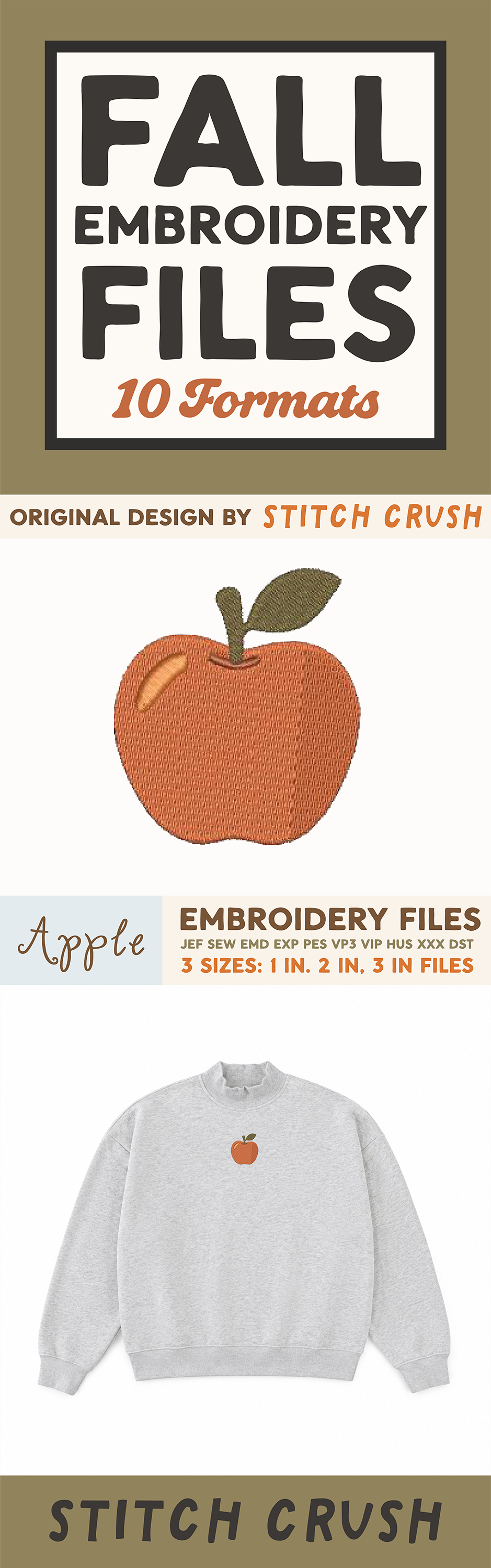 DIGITAL Embroidery File - Apple - Cozy Autumn/Fall Icons