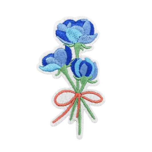 Blue Flower Bouquet Embroidered Iron-on Patch