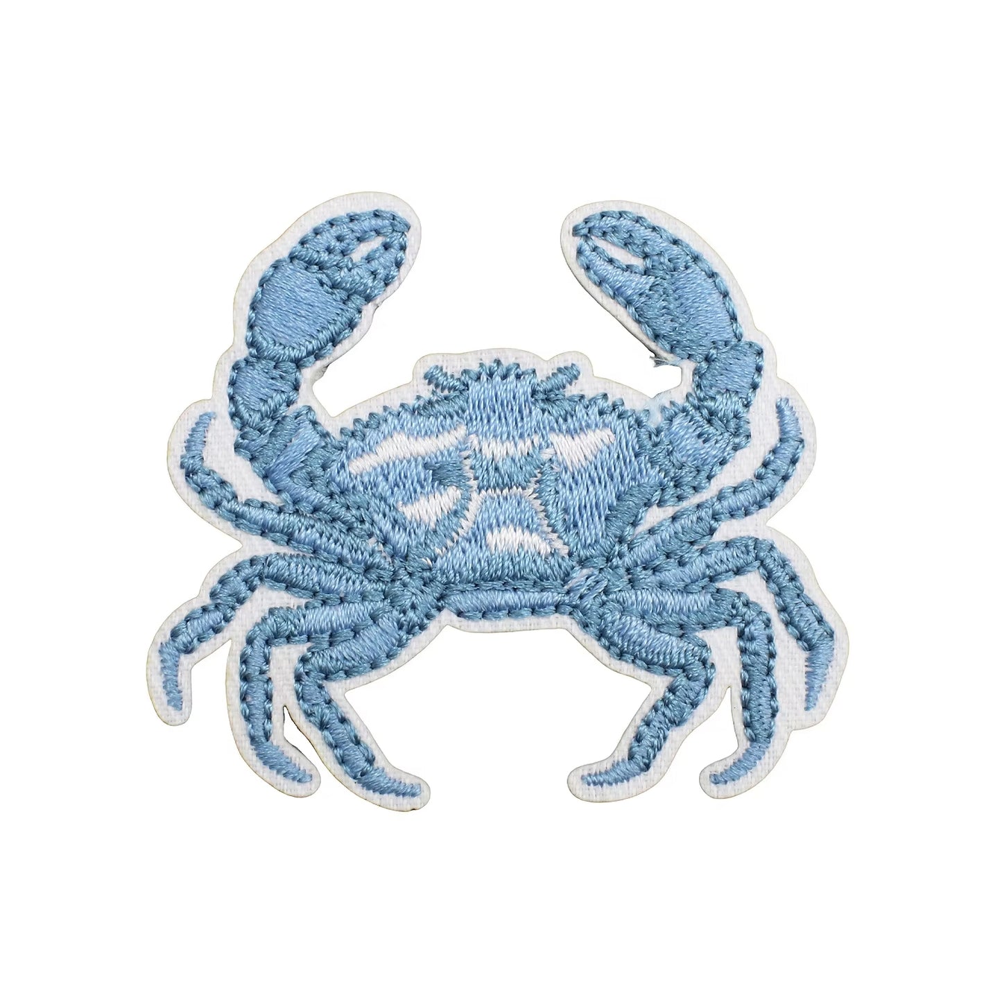 Blue Beach Crab Embroidered Iron-on Patch