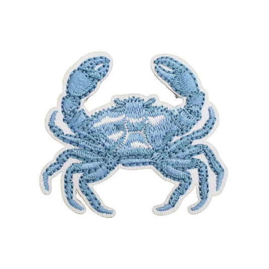 Blue Beach Crab Embroidered Iron-on Patch