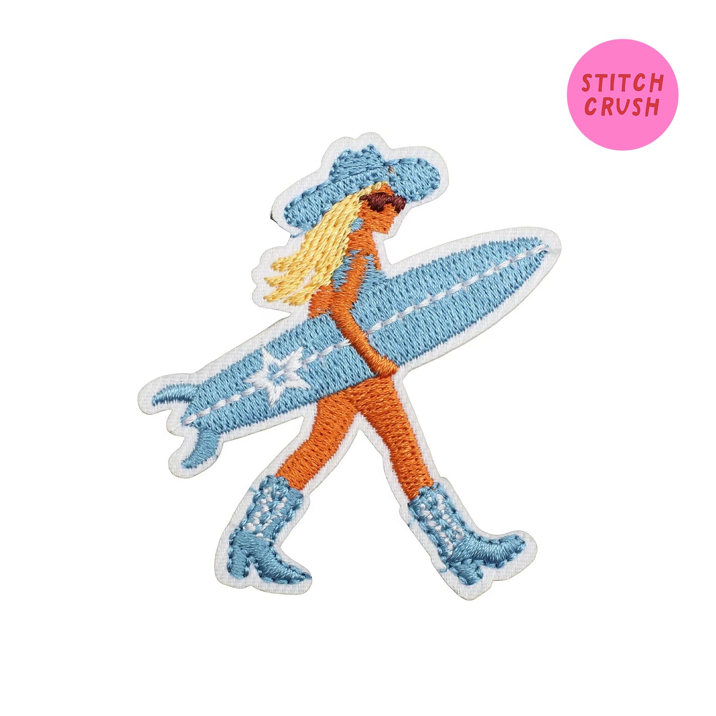 Blonde Surfer Cowgirl Embroidered Iron-on Patch