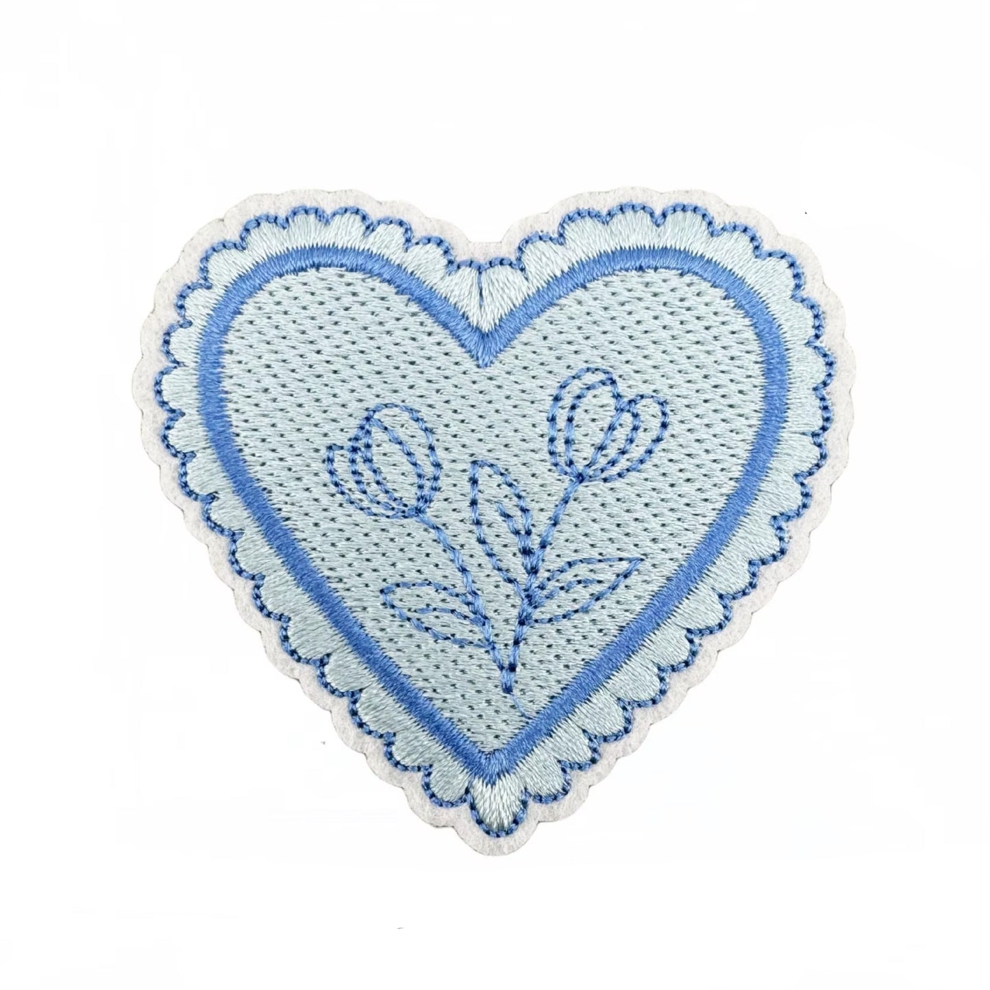 Blue Delft Floral Heart Embroidered Iron-on Patch