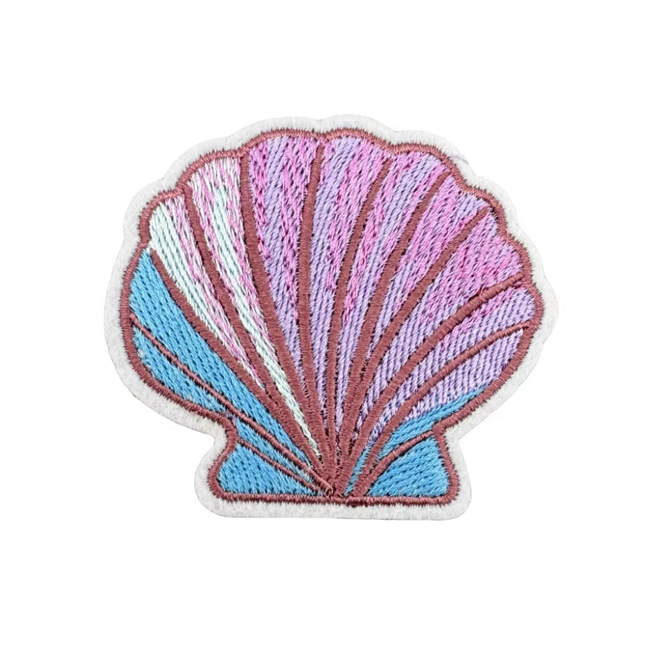 Blue and Purple Seashell Embroidered Iron-on Patch