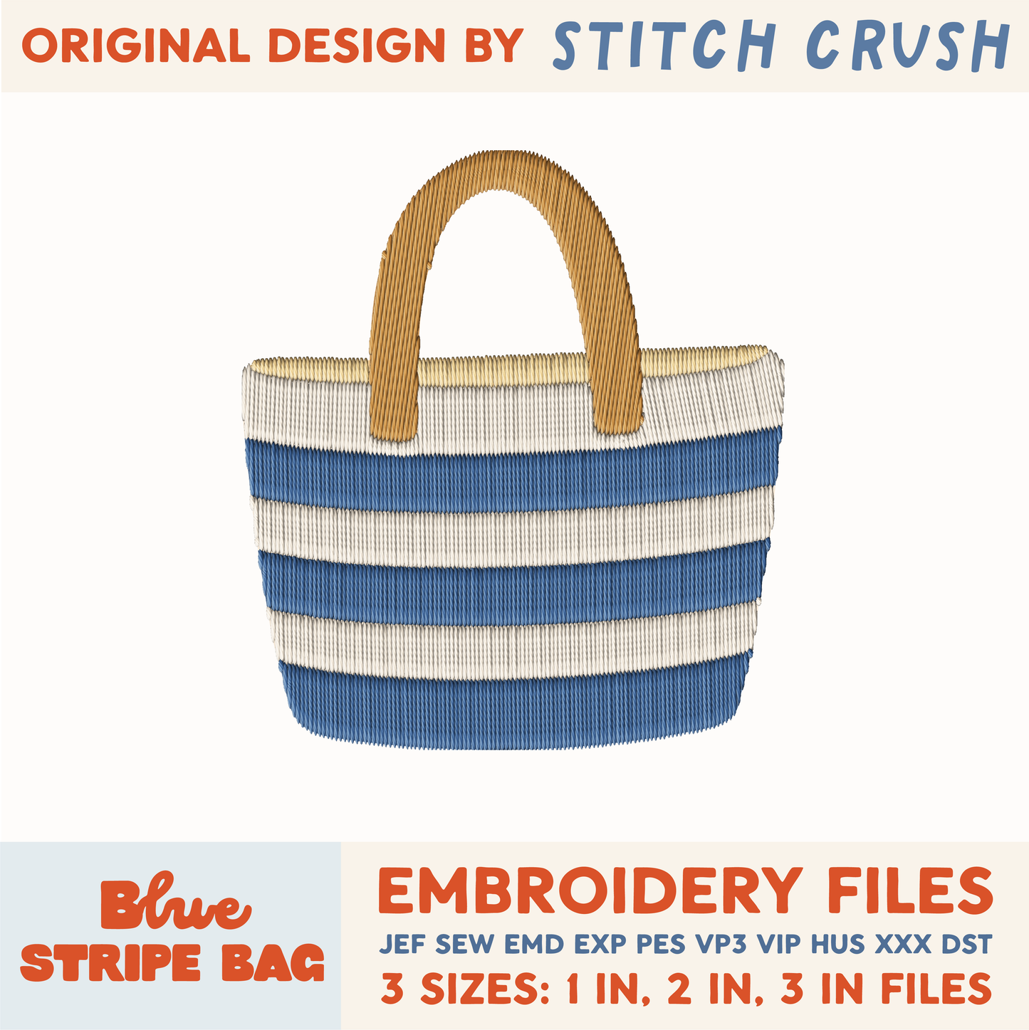DIGITAL Embroidery File - Blue Striped Beach Bag