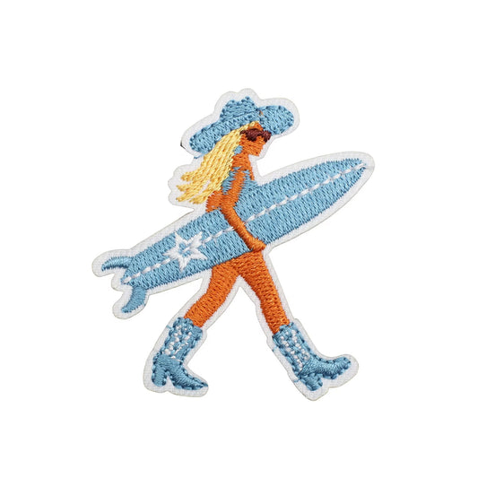 Blonde Surfer Cowgirl Embroidered Iron-on Patch