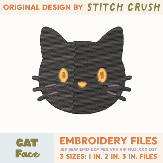 DIGITAL Embroidery File - Black Cat Face - Halloween Icons