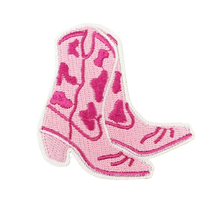 Pink Cowgirl Boots Embroidered Iron-on Patch
