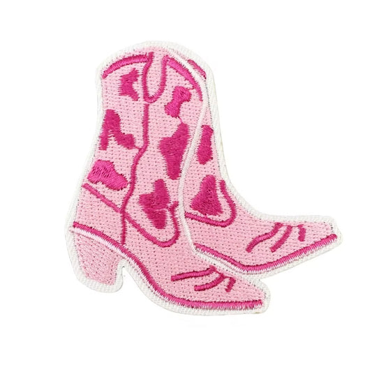Pink Cowgirl Boots Embroidered Iron-on Patch