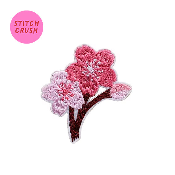 Cherry Blossom Branch Embroidered Iron-on Patch