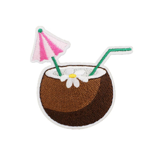 Coconut Beach Drink Embroidered Iron-on Patch