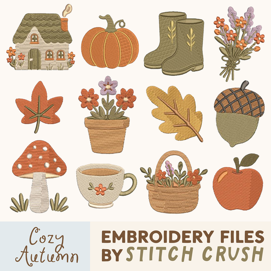 12 Designs - DIGITAL Embroidery File BUNDLE - Cozy Autumn Cottagecore