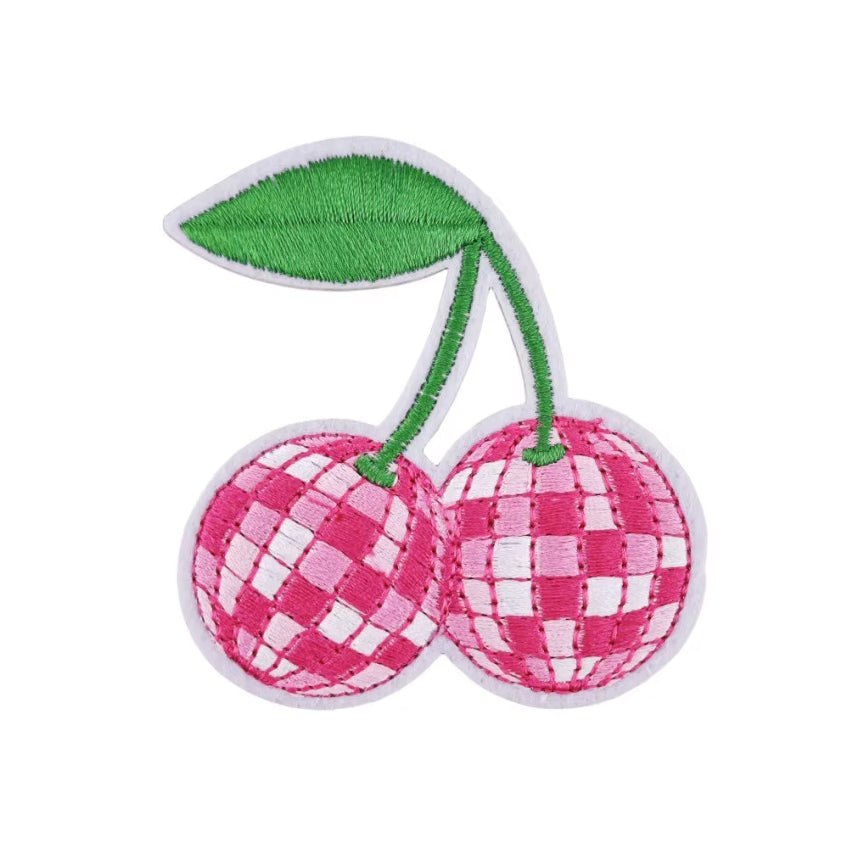 Disco Cherries Embroidered Iron-on Patch