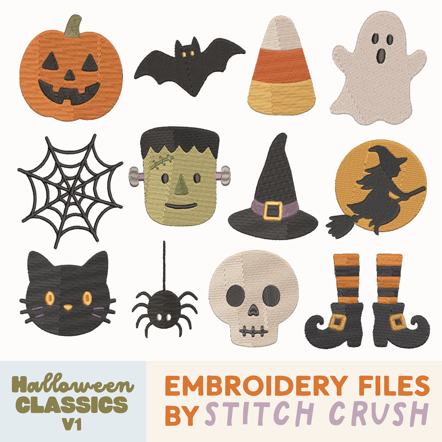 12 Designs - DIGITAL Embroidery File BUNDLE - Halloween Classic Icons V1
