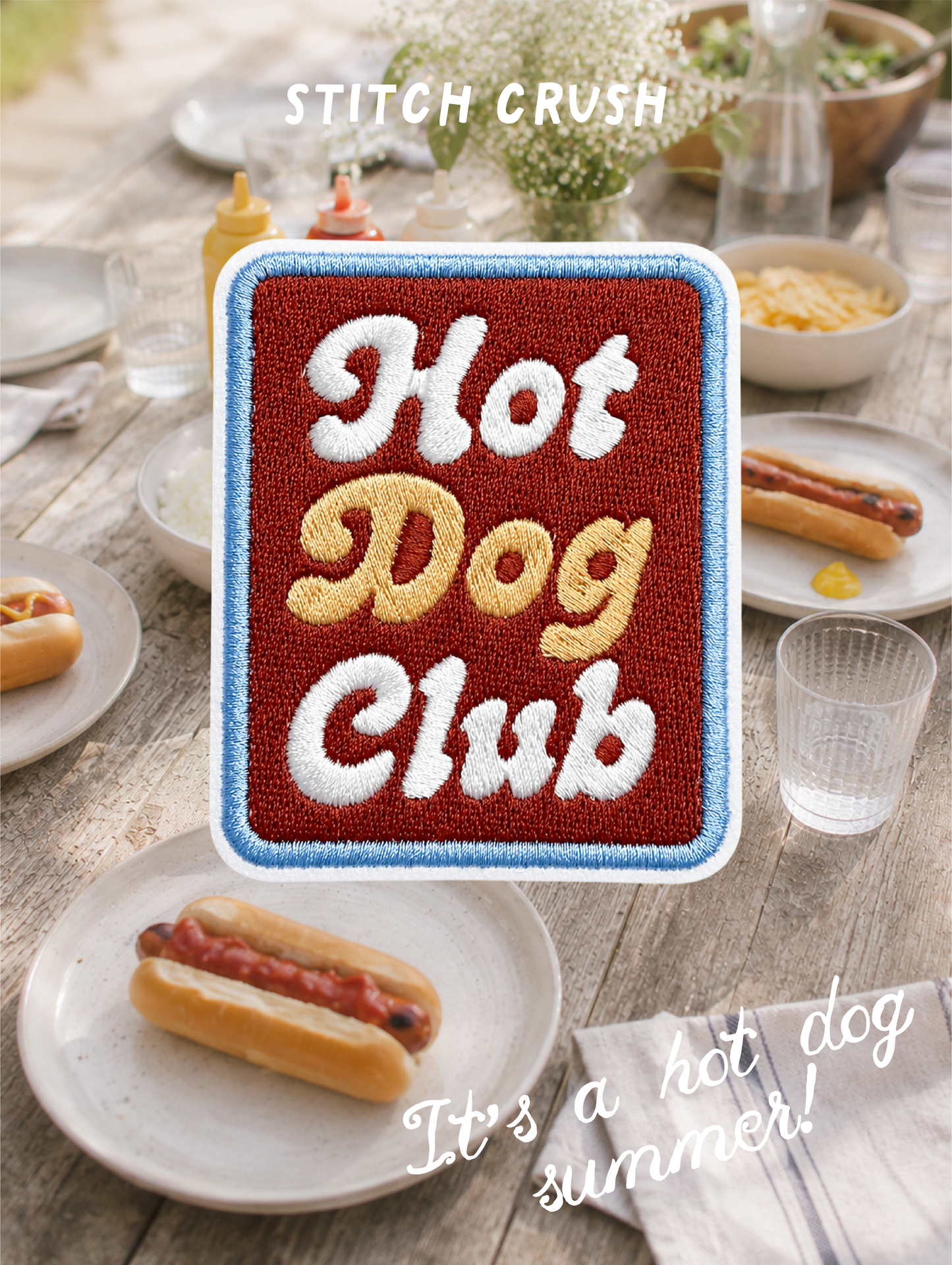 100% Beef Hot Dog Original Embroidered Iron-on Patch