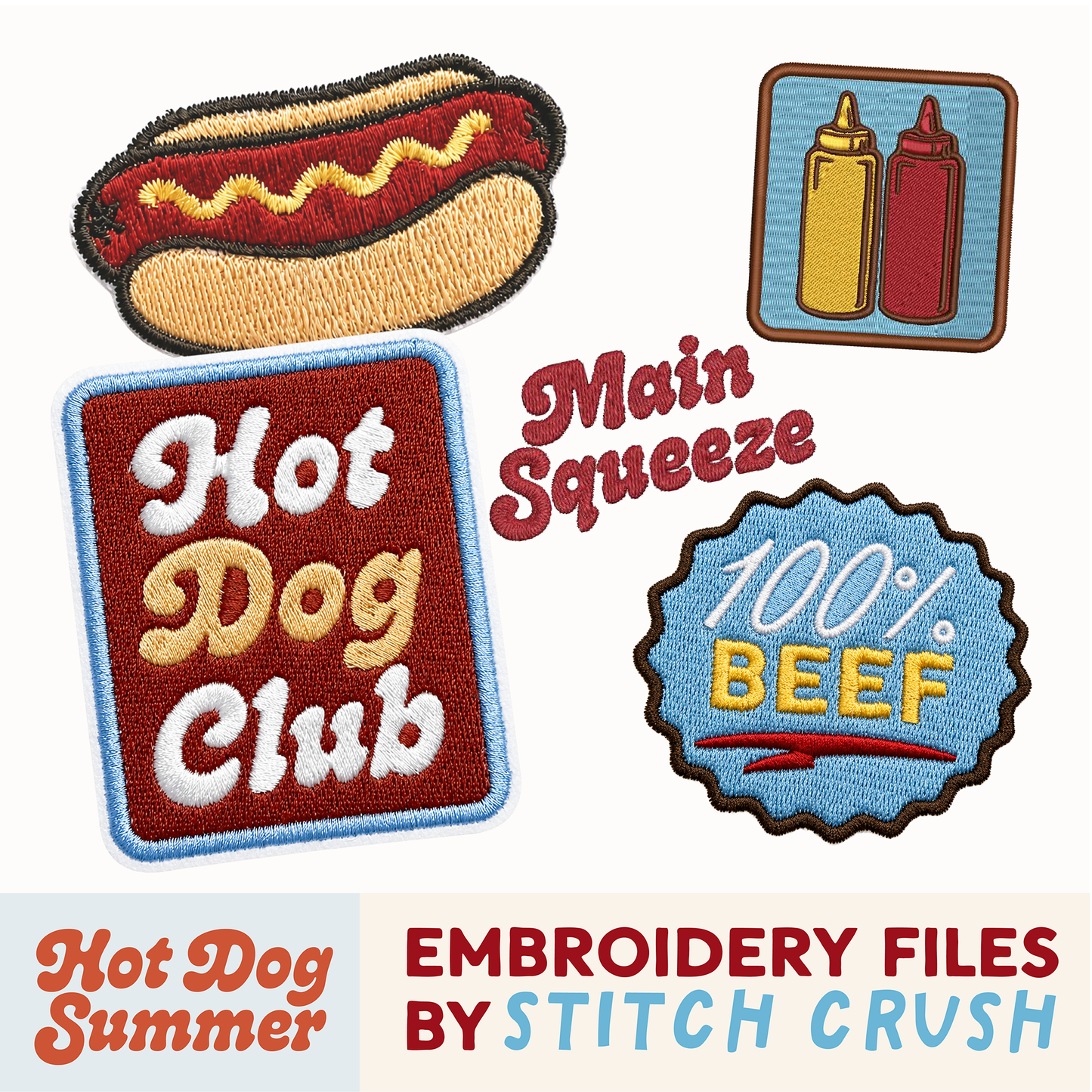 5 Designs - DIGITAL Embroidery File BUNDLE - Hot Dog