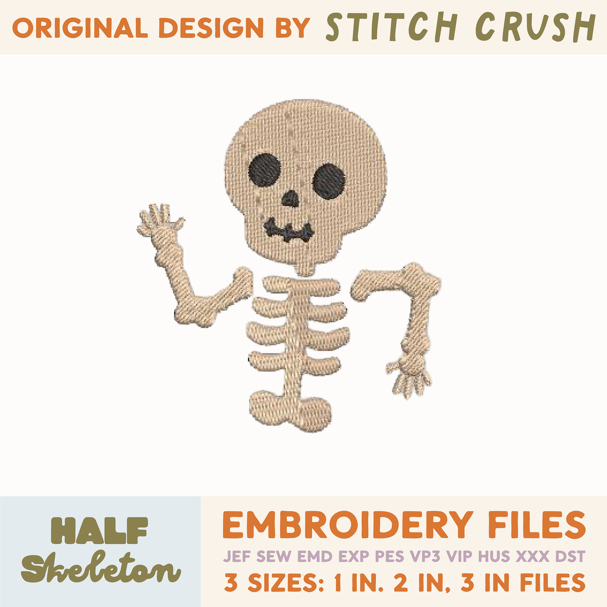 DIGITAL Embroidery File - Half Skeleton - Halloween Icons