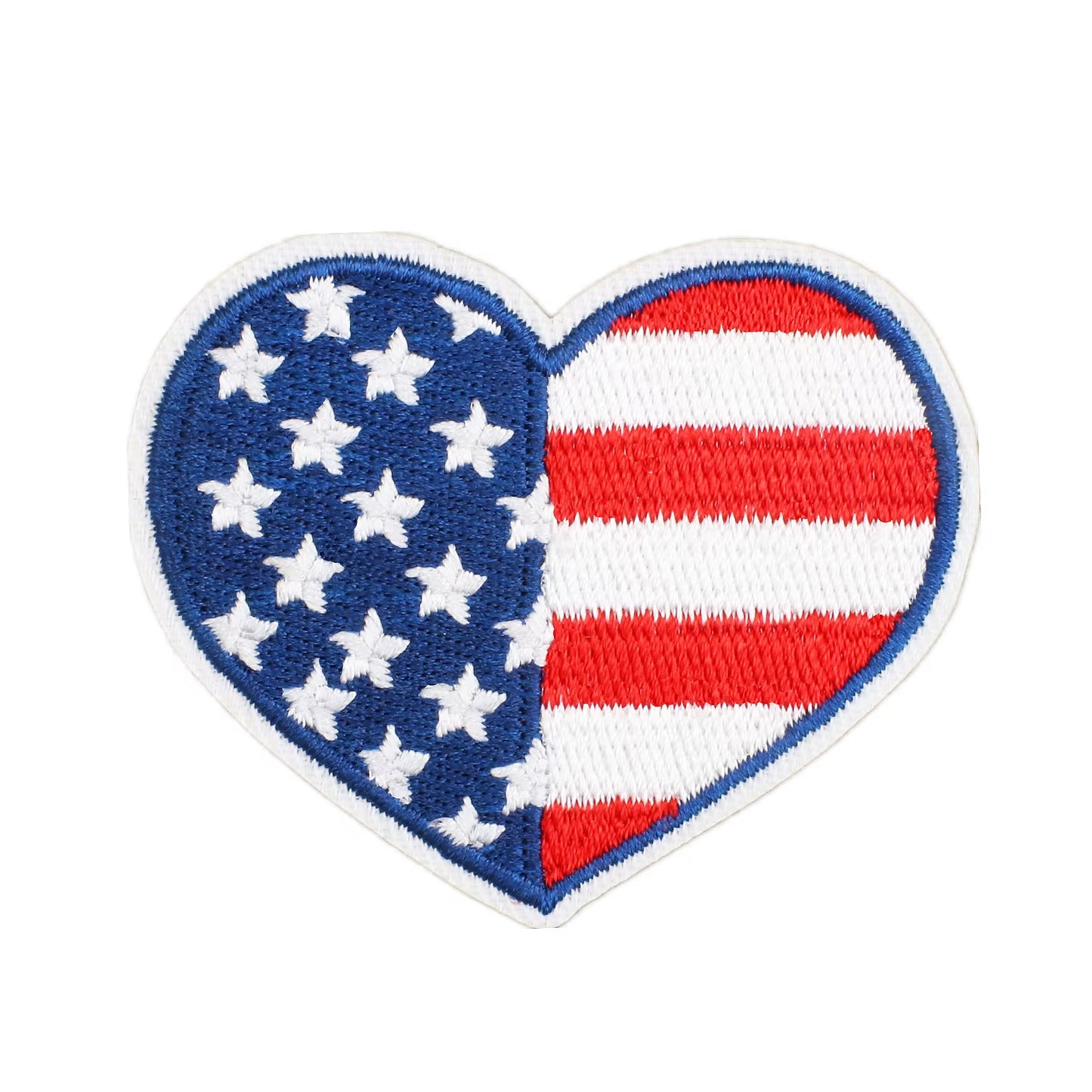 Heart Shaped American Flag Embroidered Iron-on Patch