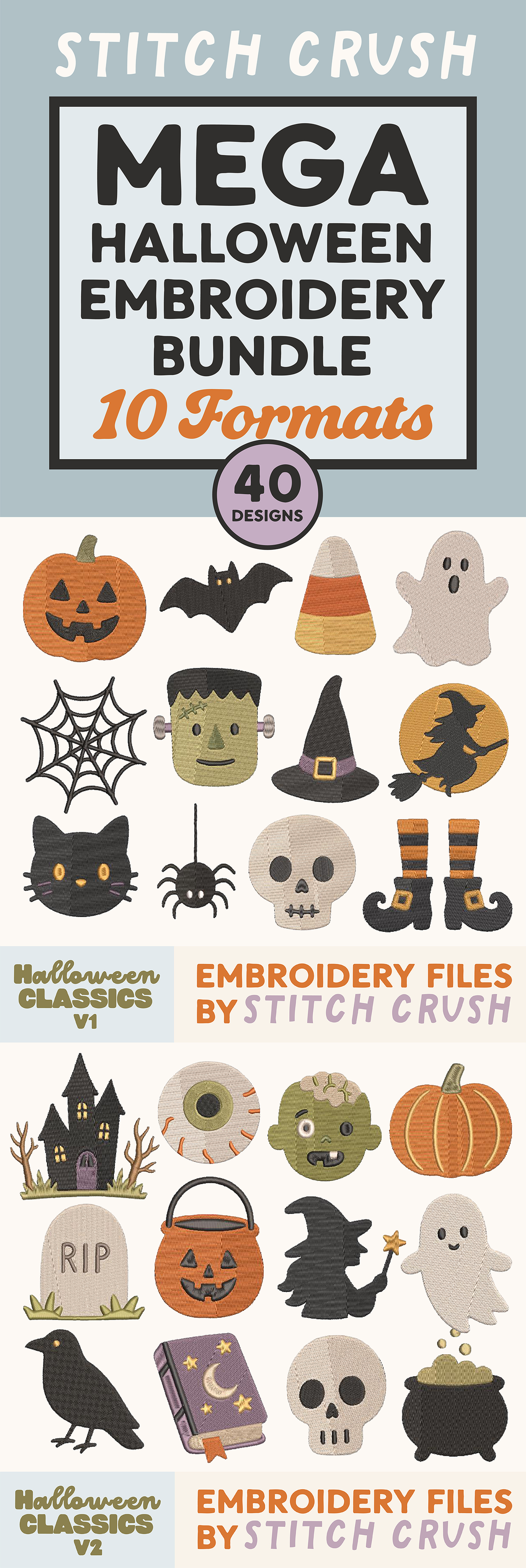 40 Designs - Mega Halloween Embroidery File Bundle - Halloween Classic Icons