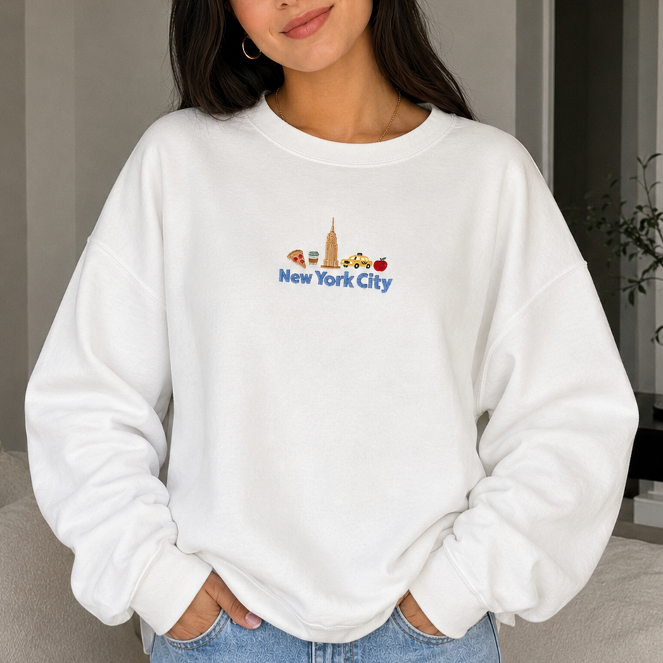 New York City Wide Cities Embroidered Crewneck Sweatshirt