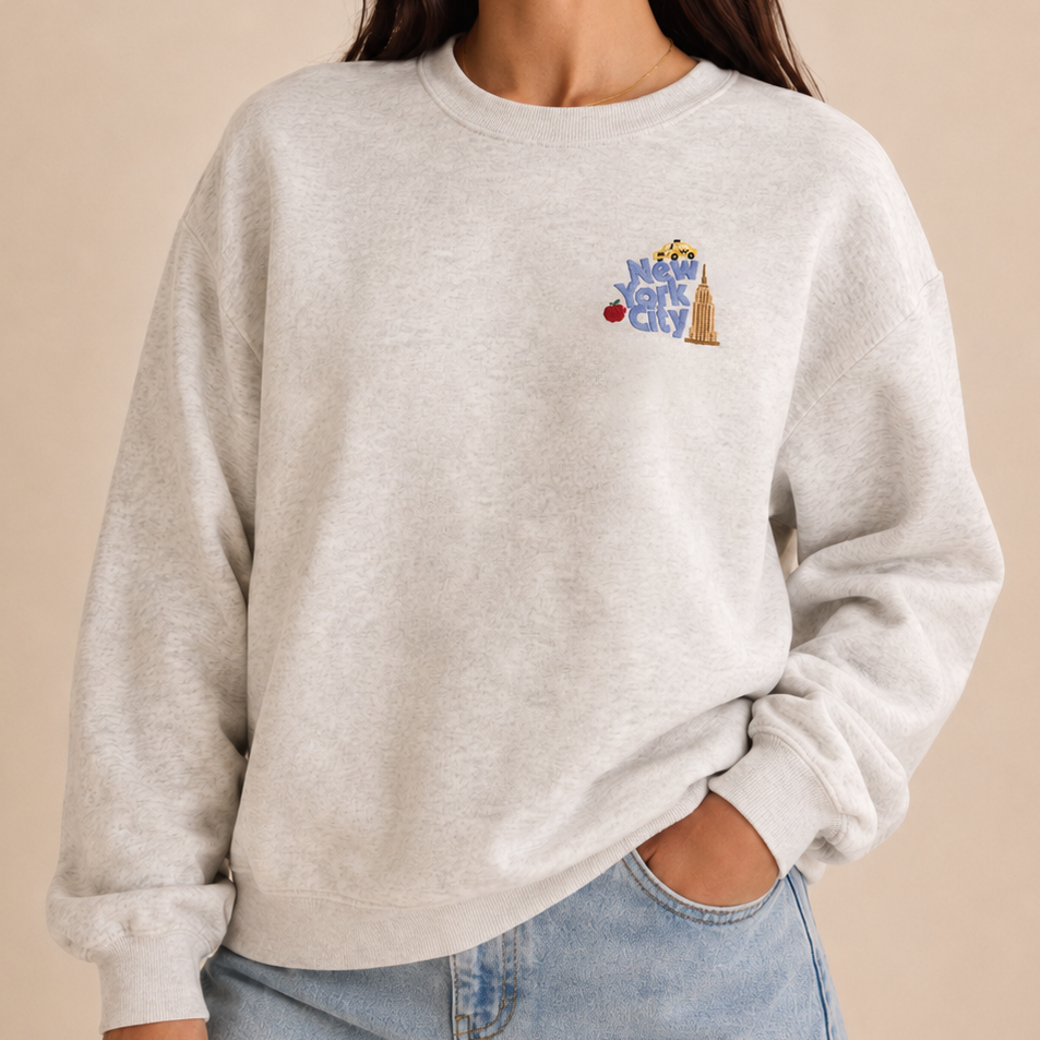 New York City Small Cities Embroidered Crewneck Sweatshirt