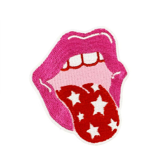 Lips and Stars Embroidered Iron-on Patch