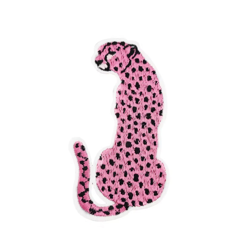 Pink Cheetah Embroidered Iron-on Patch