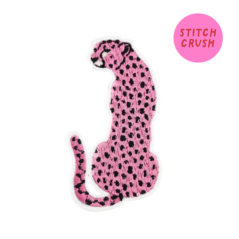 Pink Cheetah Embroidered Iron-on Patch