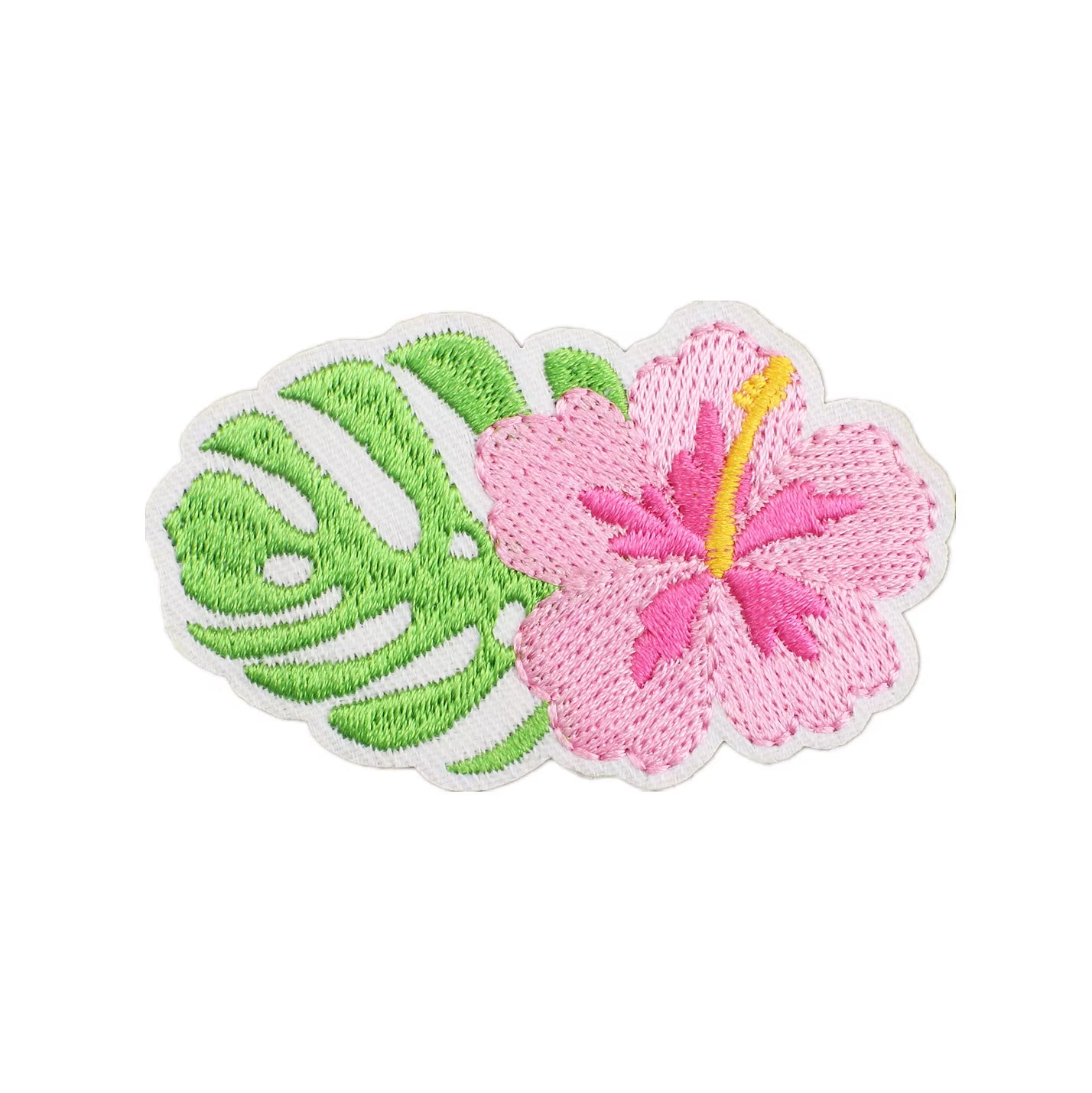 Pink Hibiscus Flower Embroidered Iron-on Patch