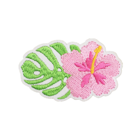 Pink Hibiscus Flower Embroidered Iron-on Patch