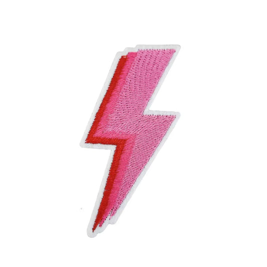 Pink Lightning Embroidered Iron-on Patch