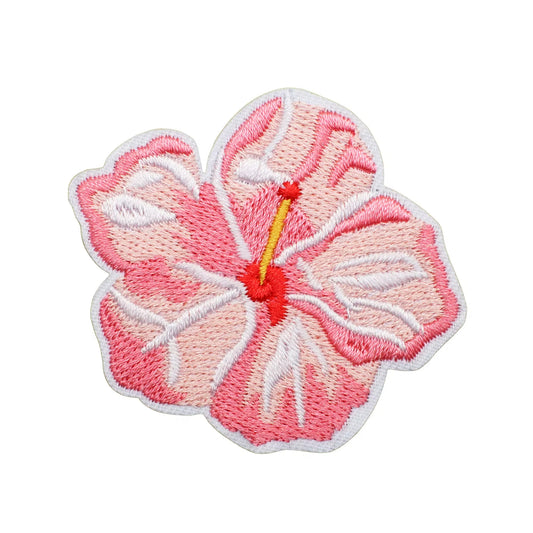 Pink and Orange Hibiscus Flower Embroidered Iron-on Patch