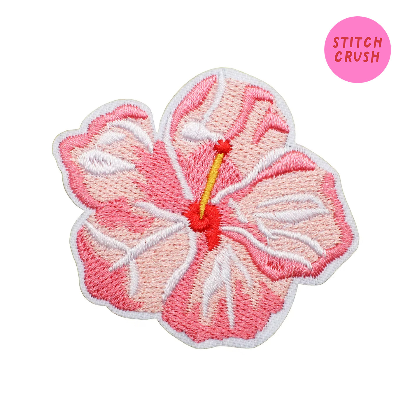 Pink and Orange Hibiscus Flower Embroidered Iron-on Patch