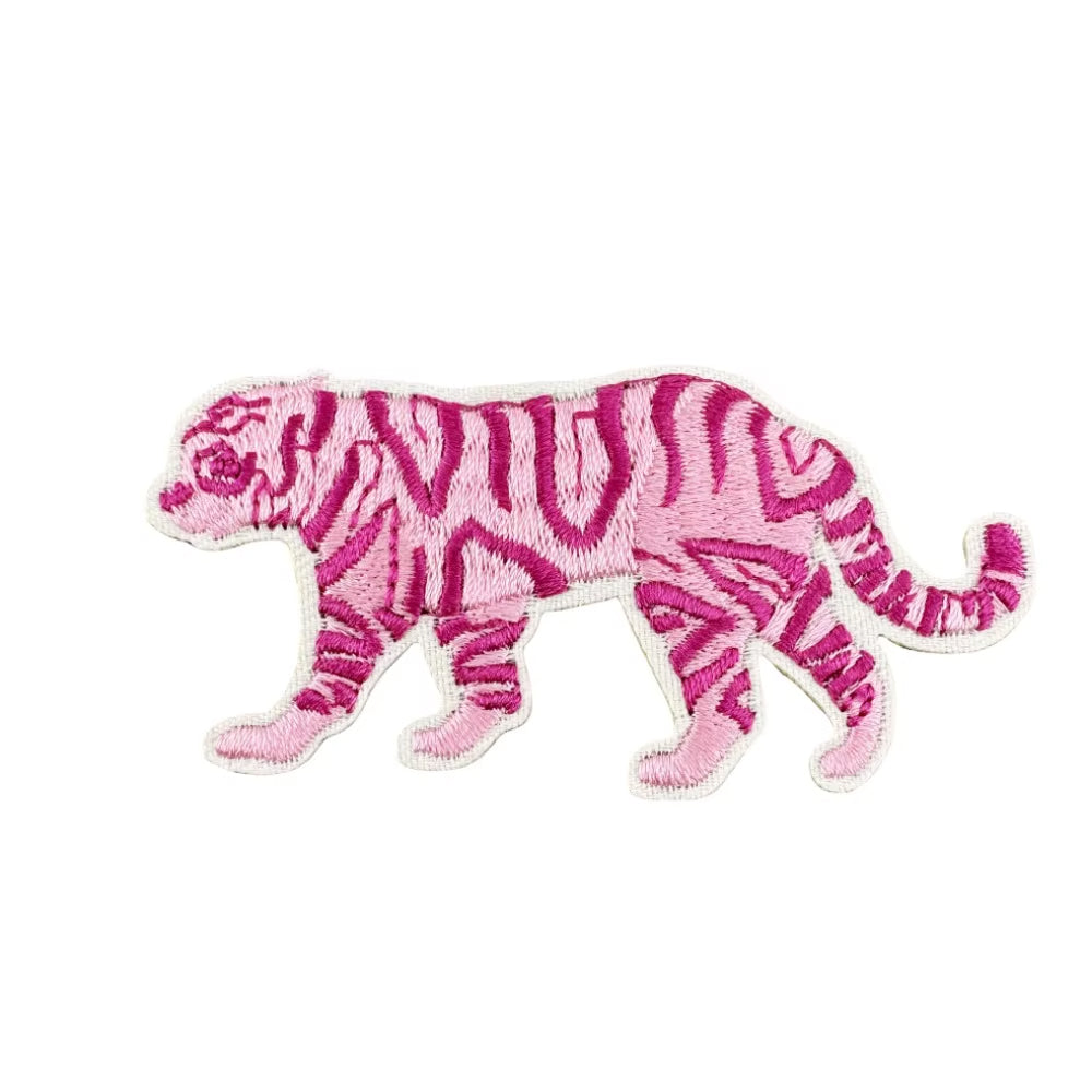 Pink Tiger Embroidered Iron-on Patch