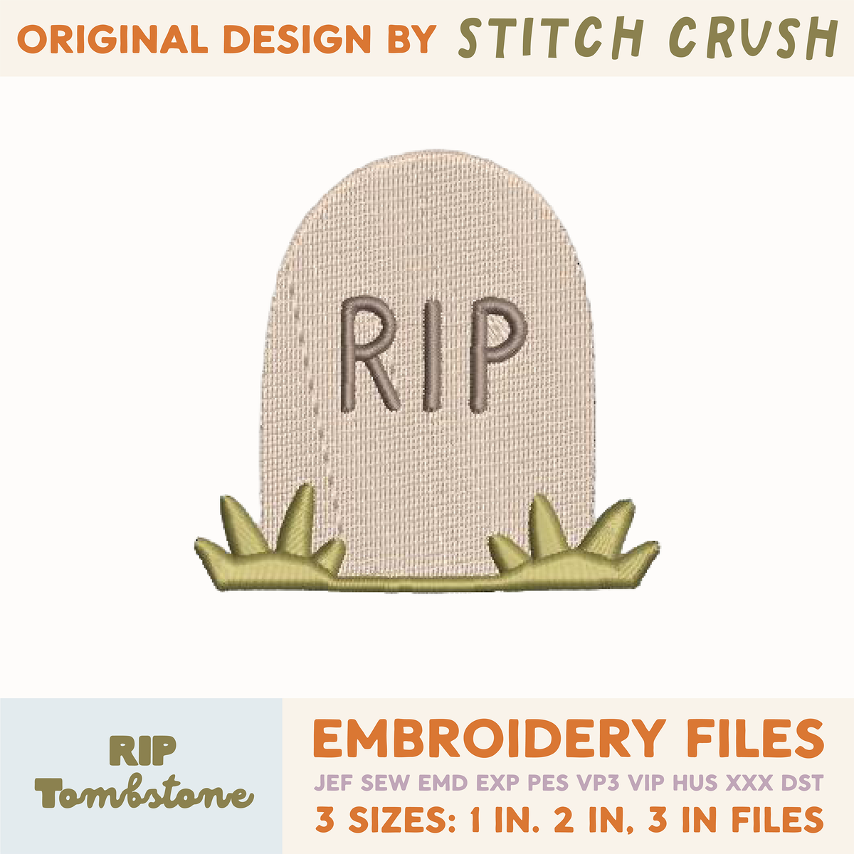 DIGITAL Embroidery File - RIP Tombstone - Halloween Icons