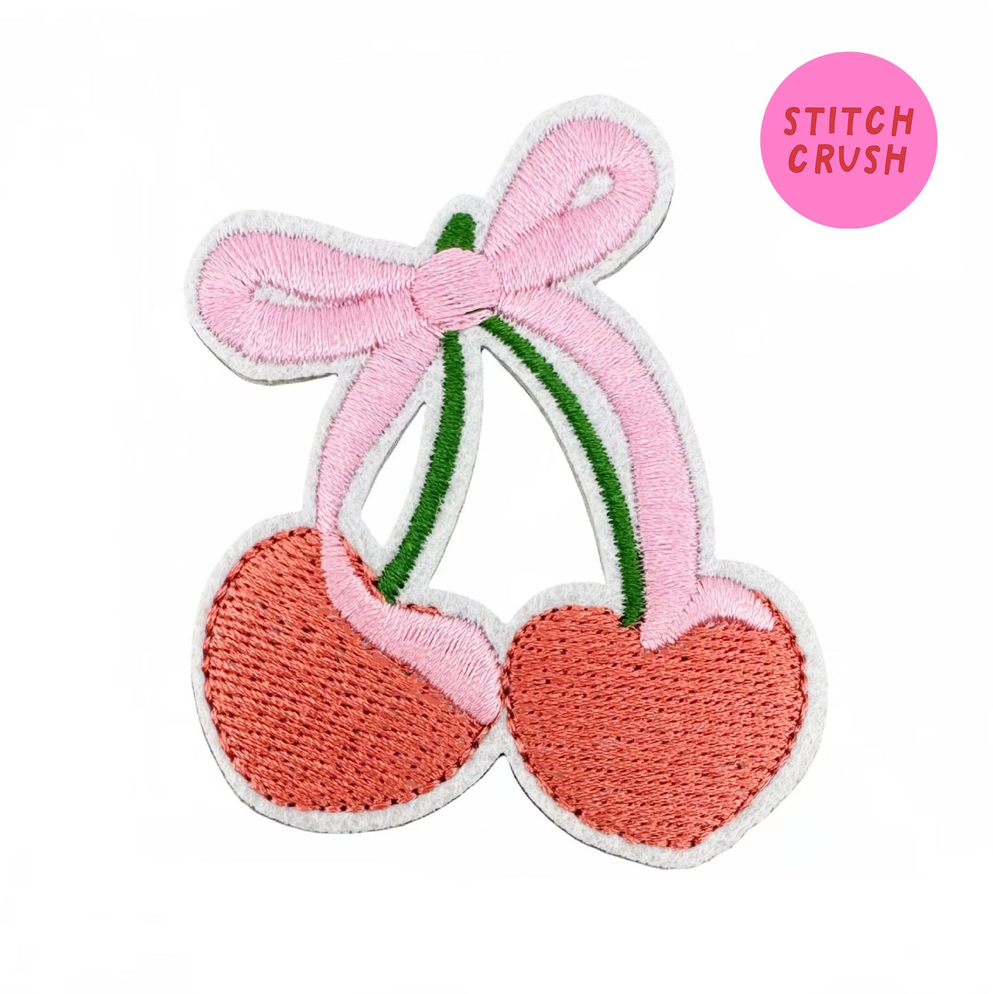 Sweet Cherries with Bow Embroidered Iron-on Patch