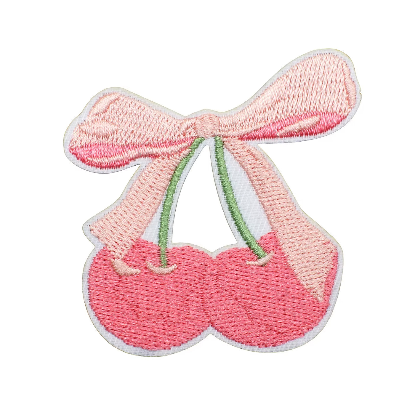 Soft Cherries with Bow Embroidered Iron-on Patch