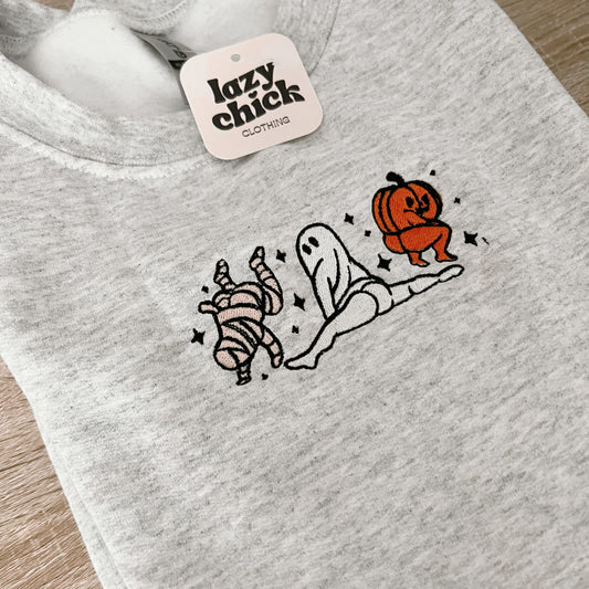 FUNNY TWERKING HALLOWEEN Ash Gray Embroidered Halloween Crewneck Sweatshirt