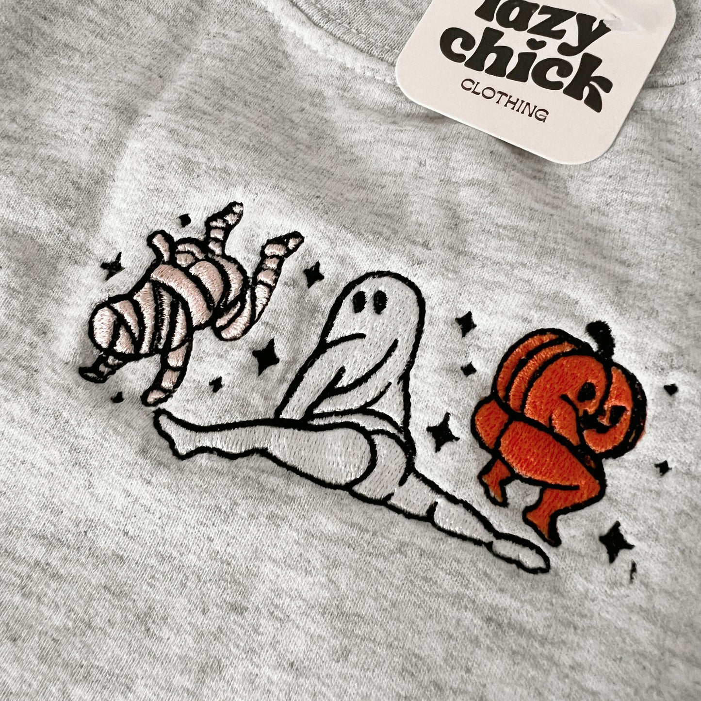 FUNNY TWERKING HALLOWEEN Ash Gray Embroidered Halloween Crewneck Sweatshirt