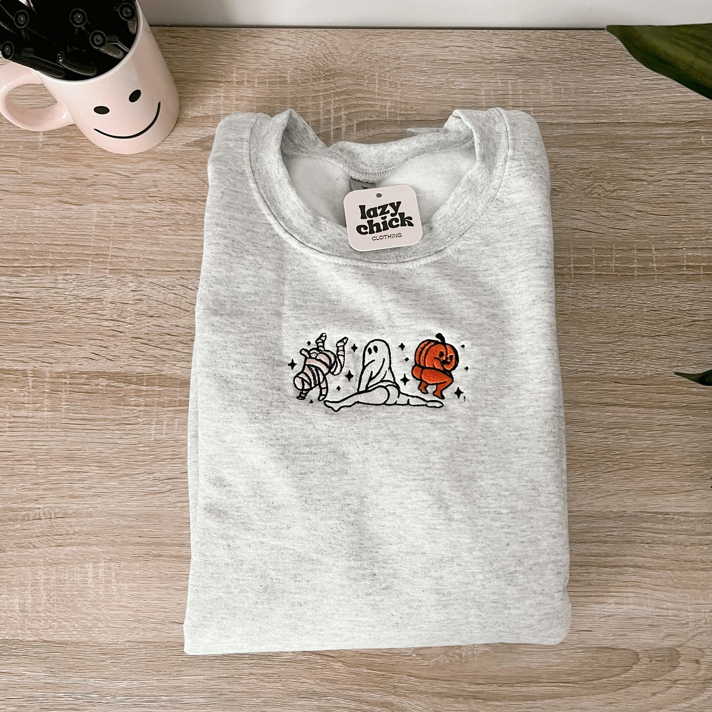 FUNNY TWERKING HALLOWEEN Ash Gray Embroidered Halloween Crewneck Sweatshirt