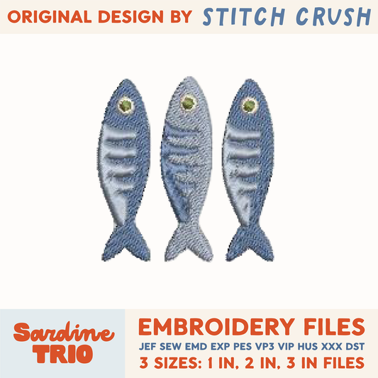 DIGITAL Embroidery File - Sardine Trio