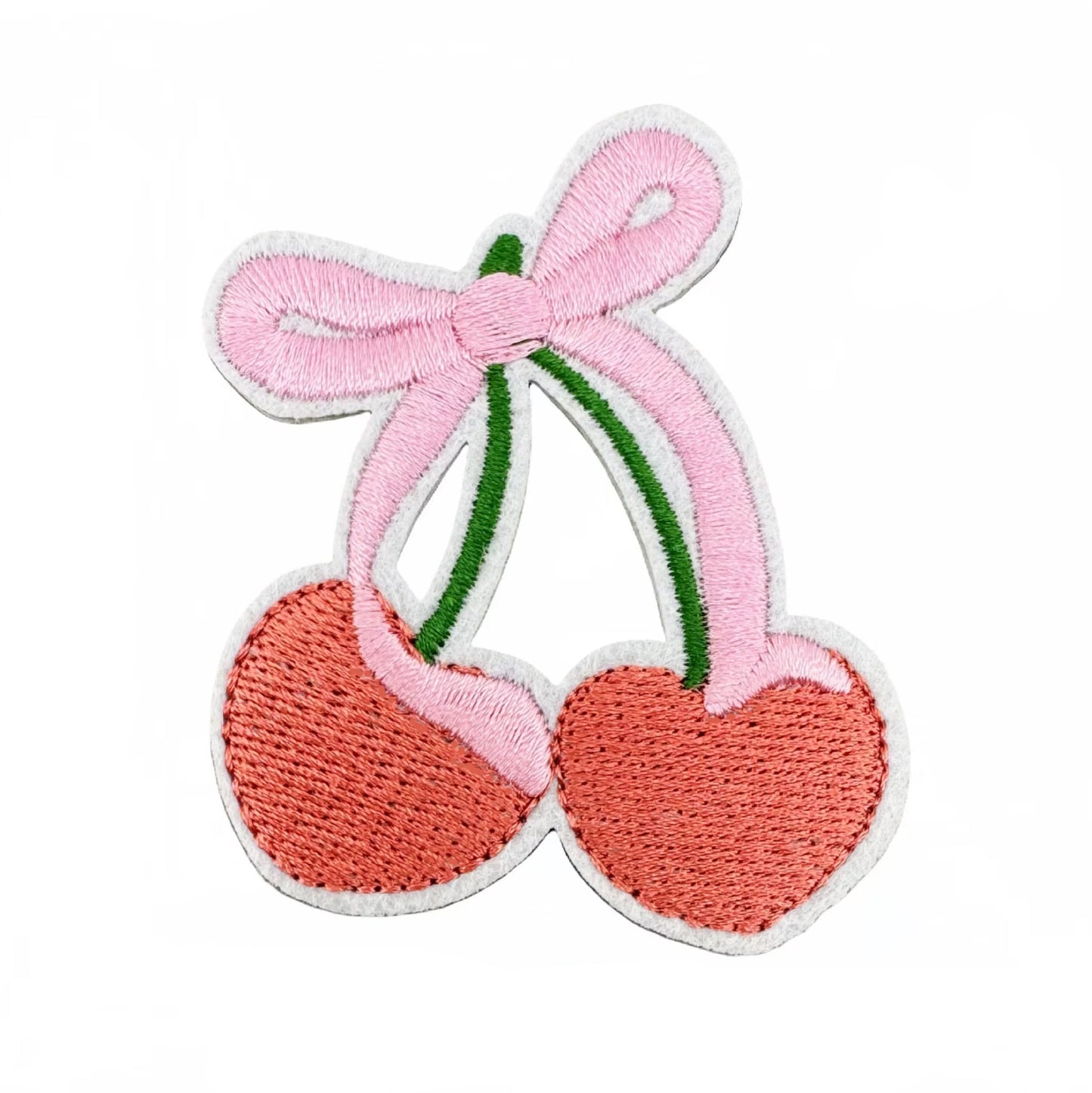 Sweet Cherries with Bow Embroidered Iron-on Patch