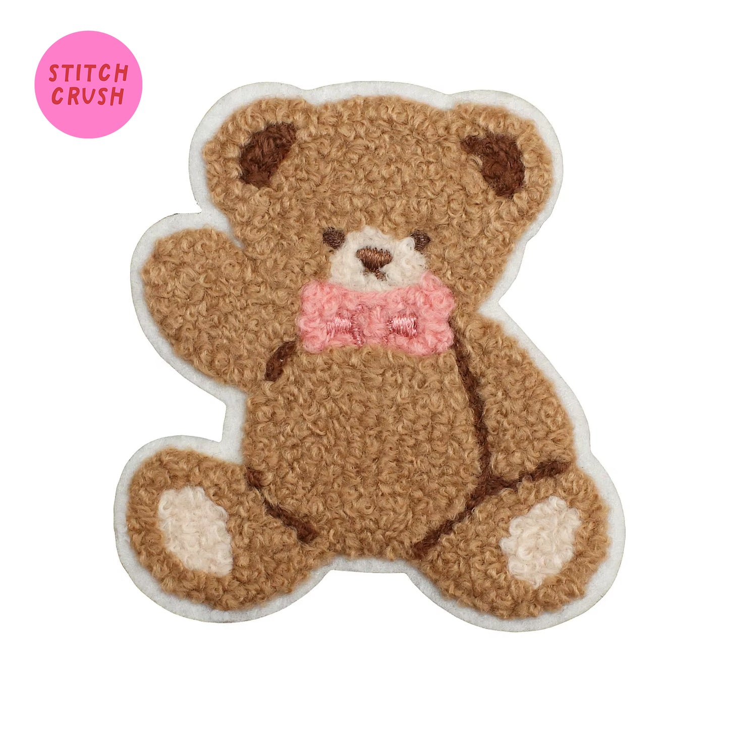 WAVING BROWN TEDDY Iron-on Patch