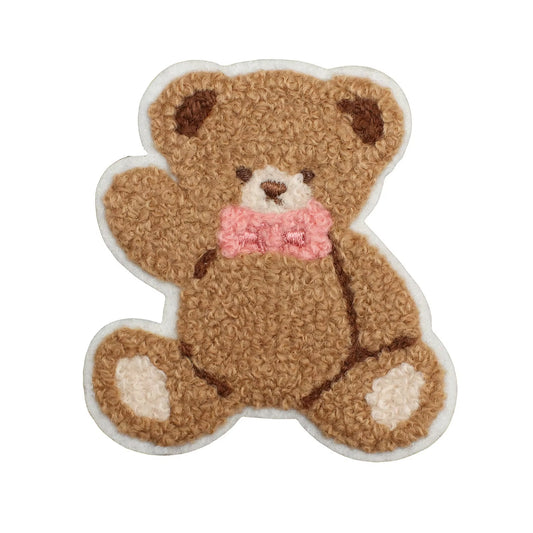 WAVING BROWN TEDDY Iron-on Patch