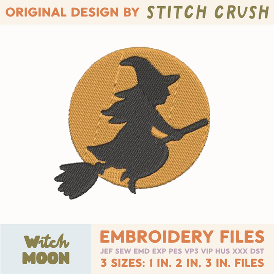 DIGITAL Embroidery File - Witch Moon Shadow - Halloween Icons