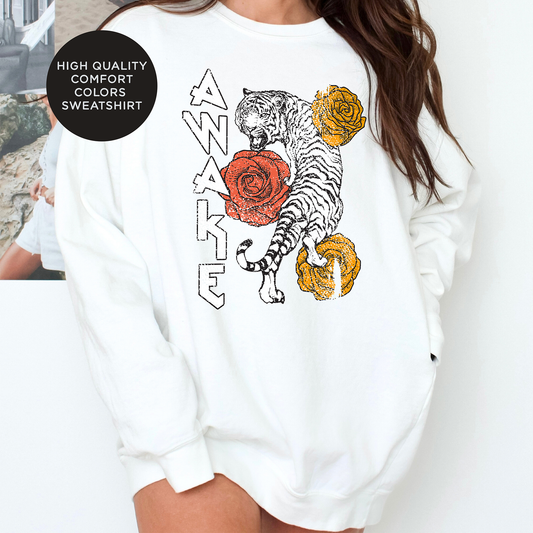 Awake Tiger Distressed Edgy High Quality Crewneck