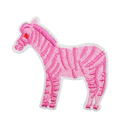 Pink Zebra Embroidered Iron-on Patch